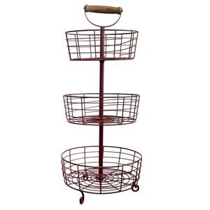 Rustic Vintage Wire Basket 3-Tier Wire Basket Display Stand w/ Wooden Top Handle